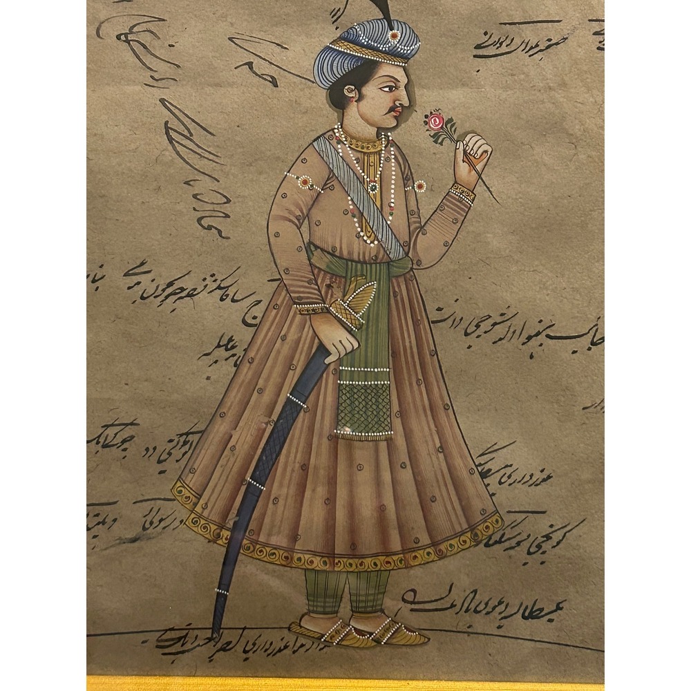 Vintage Mughal Emperor Portrait Miniature Painting: Jaipur Government Stamp - Picture 3 of 10